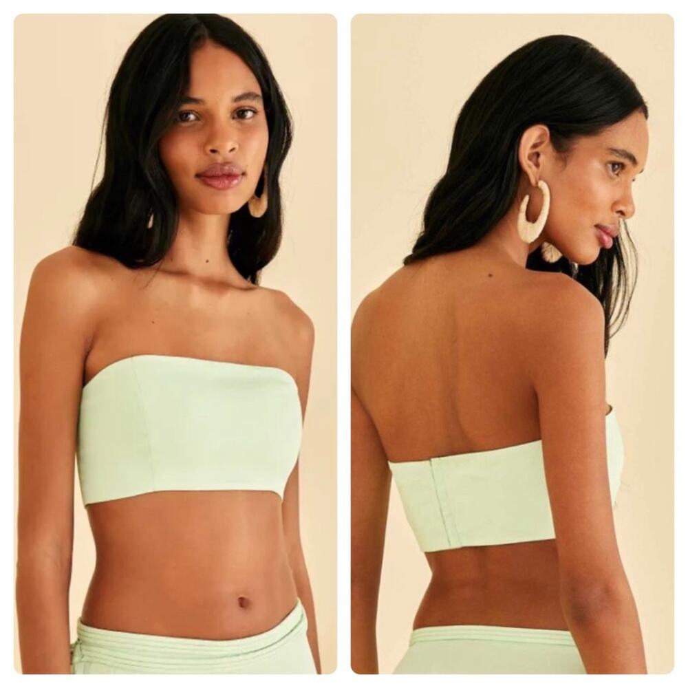 NEW Size Small FARM Rio Mint Green Sleeveless Satin Corset Hook Bandeau Crop Top